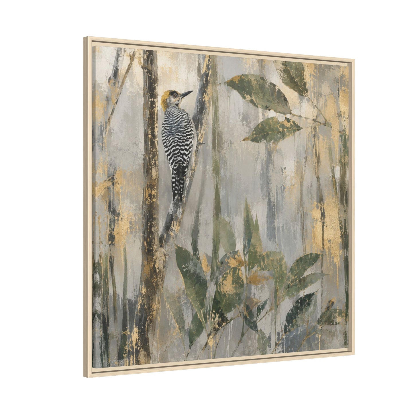 Golden-Cheeked Abstract Framed Canvas Print