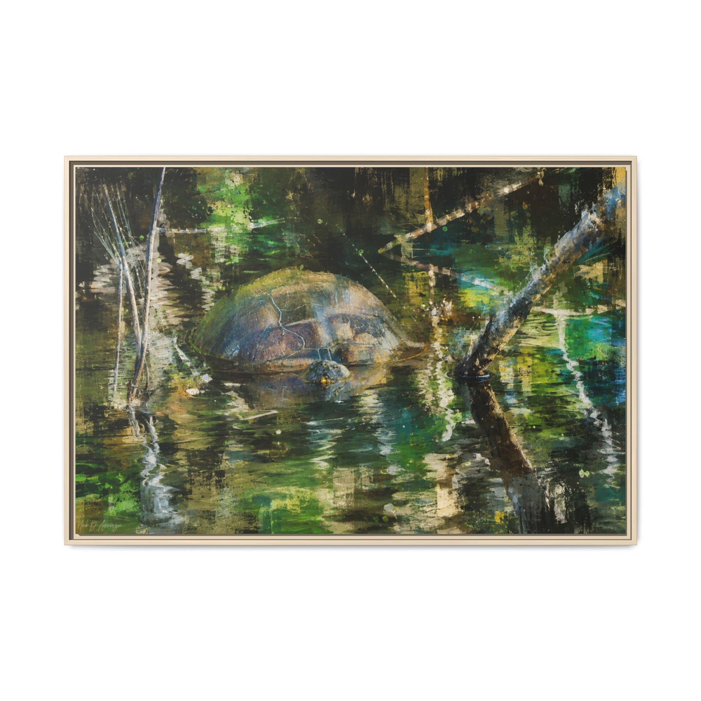 Painted Turtle Abstract Framed Canvas Print
