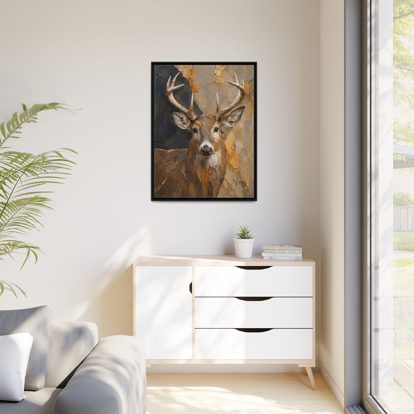 Woodland Buck Abstract Framed Canvas Print