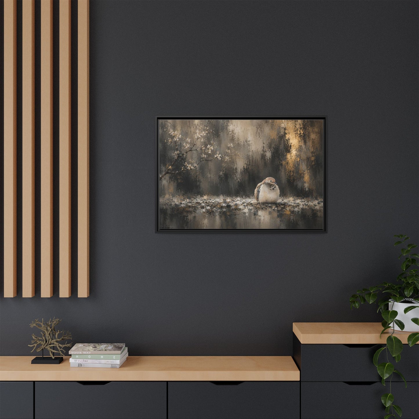 Dove Dark Abstract Framed Canvas Print