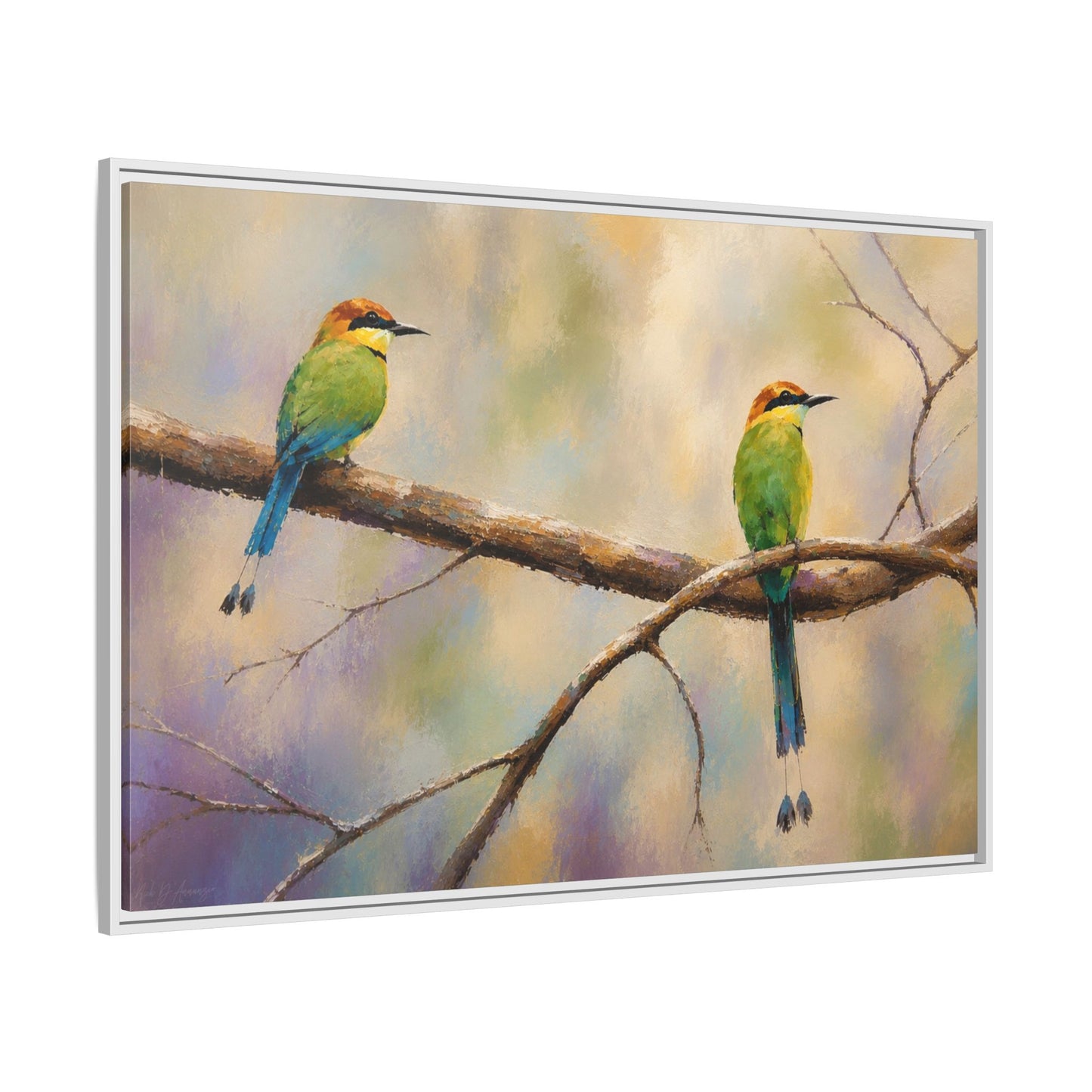 Twin Motmot Abstract Framed Canvas Print