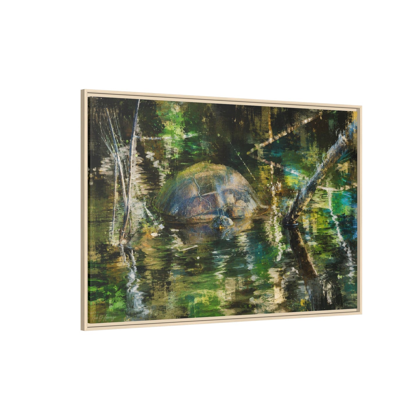 Painted Turtle Abstract Framed Canvas Print