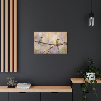 Twin Motmots in Bloom Abstract Canvas Print