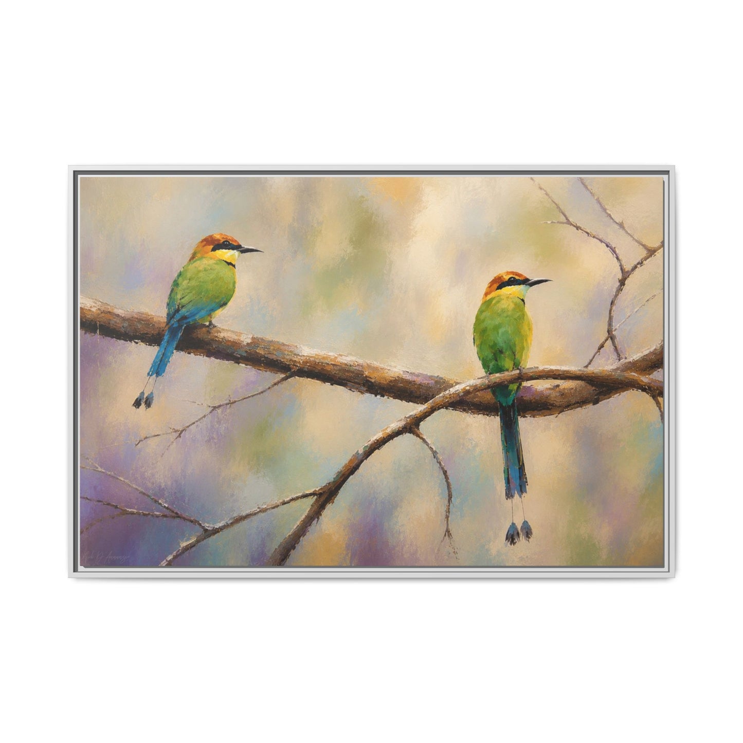 Twin Motmot Abstract Framed Canvas Print