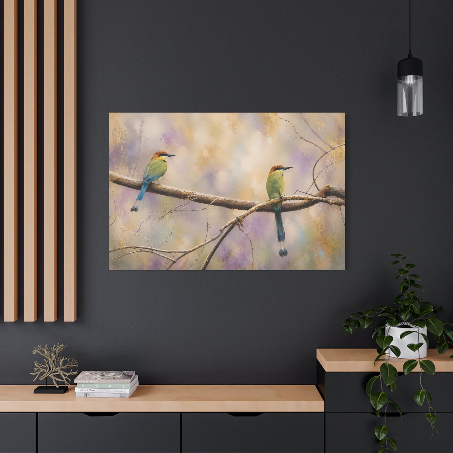 Twin Motmots in Bloom Abstract Canvas Print