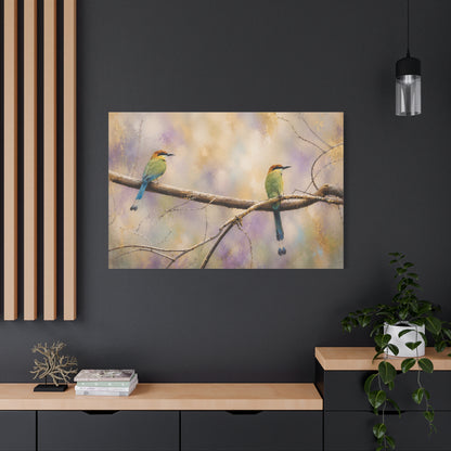 Twin Motmots in Bloom Abstract Canvas Print