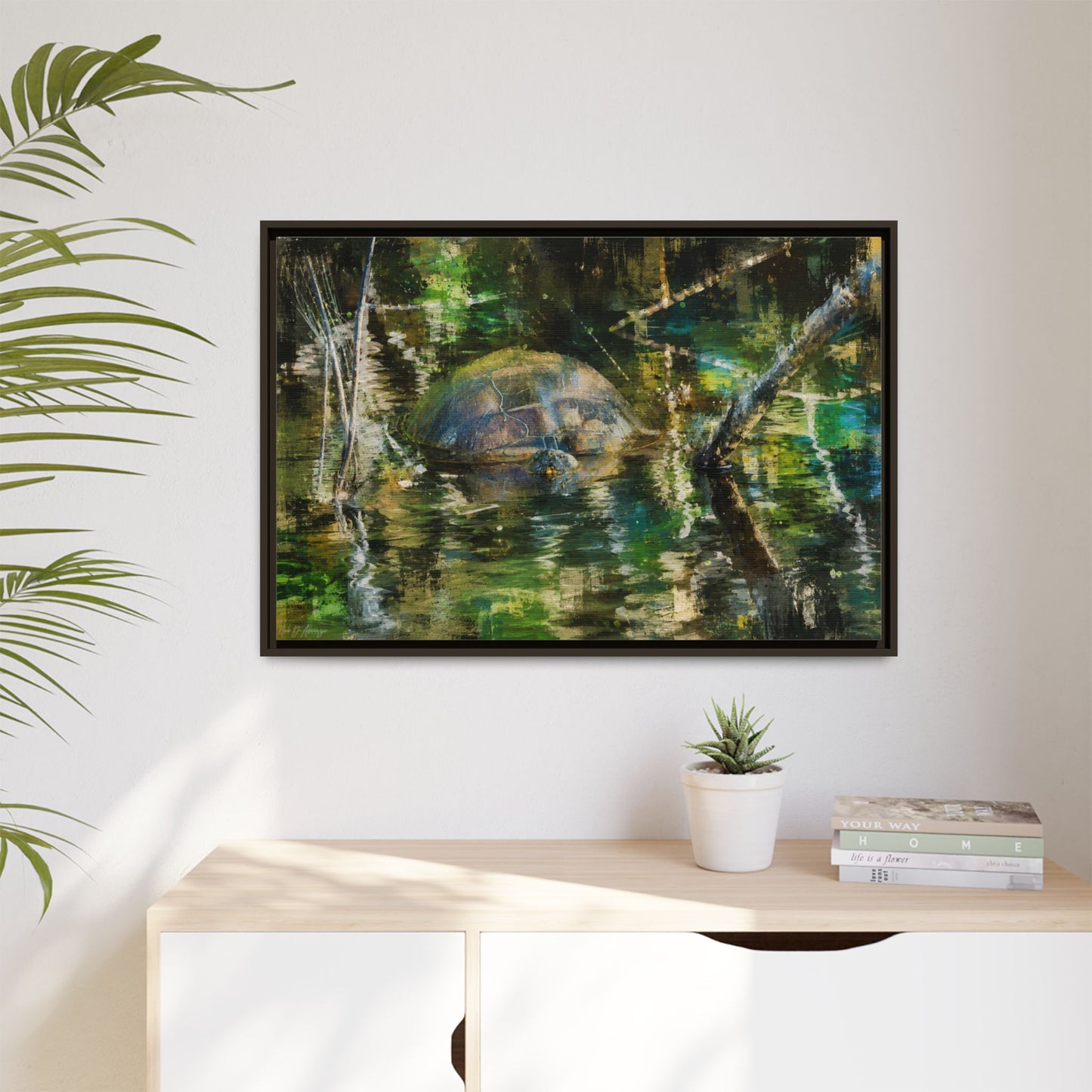 Painted Turtle Abstract Framed Canvas Print