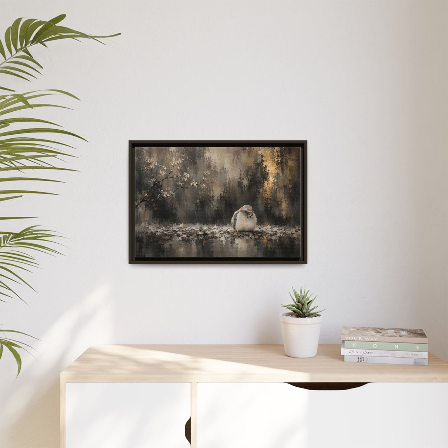 Dove Dark Abstract Framed Canvas Print