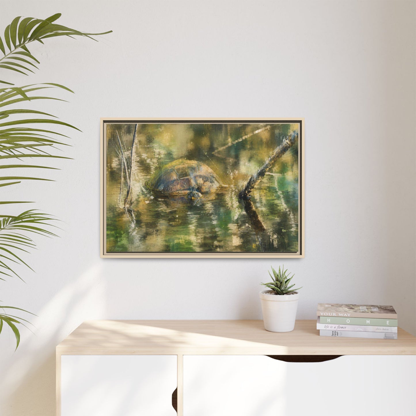 Painted Turtle Light Abstract Framed Canvas Print