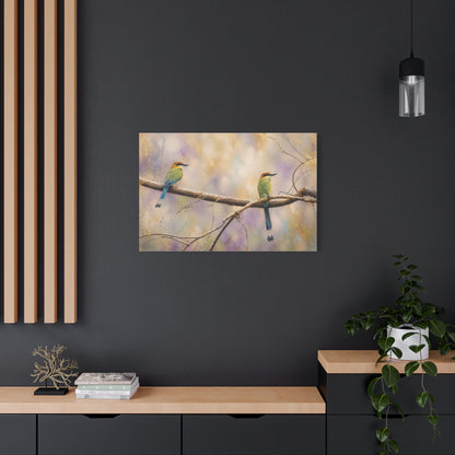 Twin Motmots in Bloom Abstract Canvas Print
