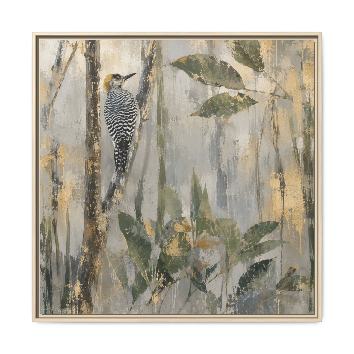 Golden-Cheeked Abstract Framed Canvas Print