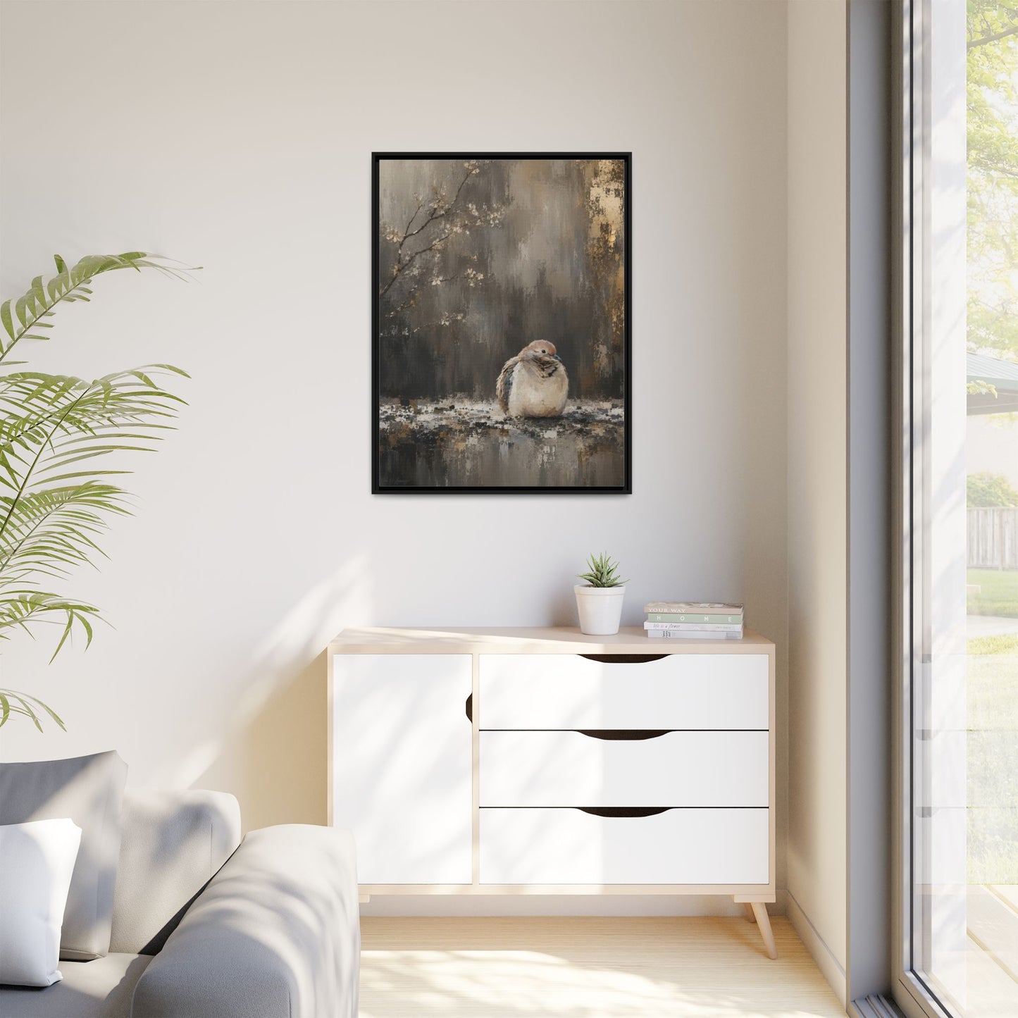 Dove in Shadow Abstract Framed Canvas Print