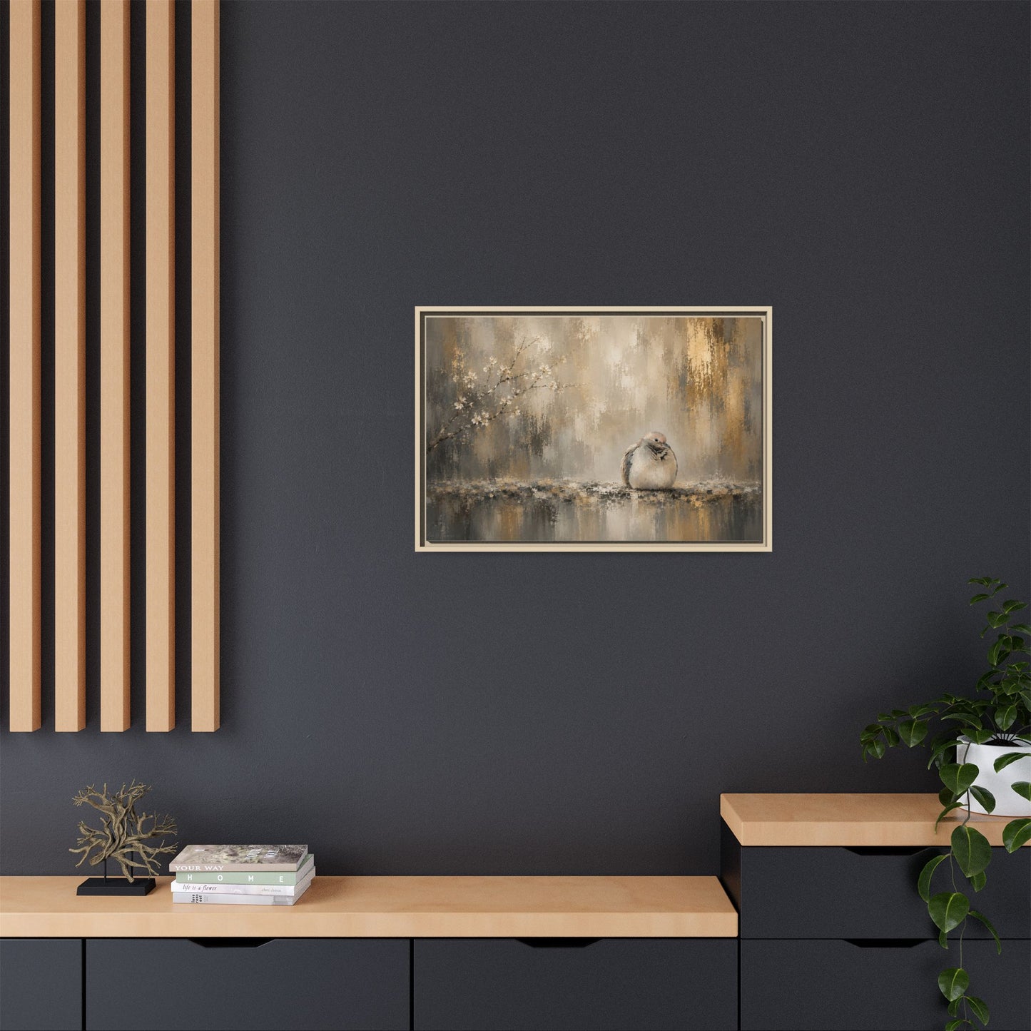 Dove Golden Abstract Framed Canvas Print
