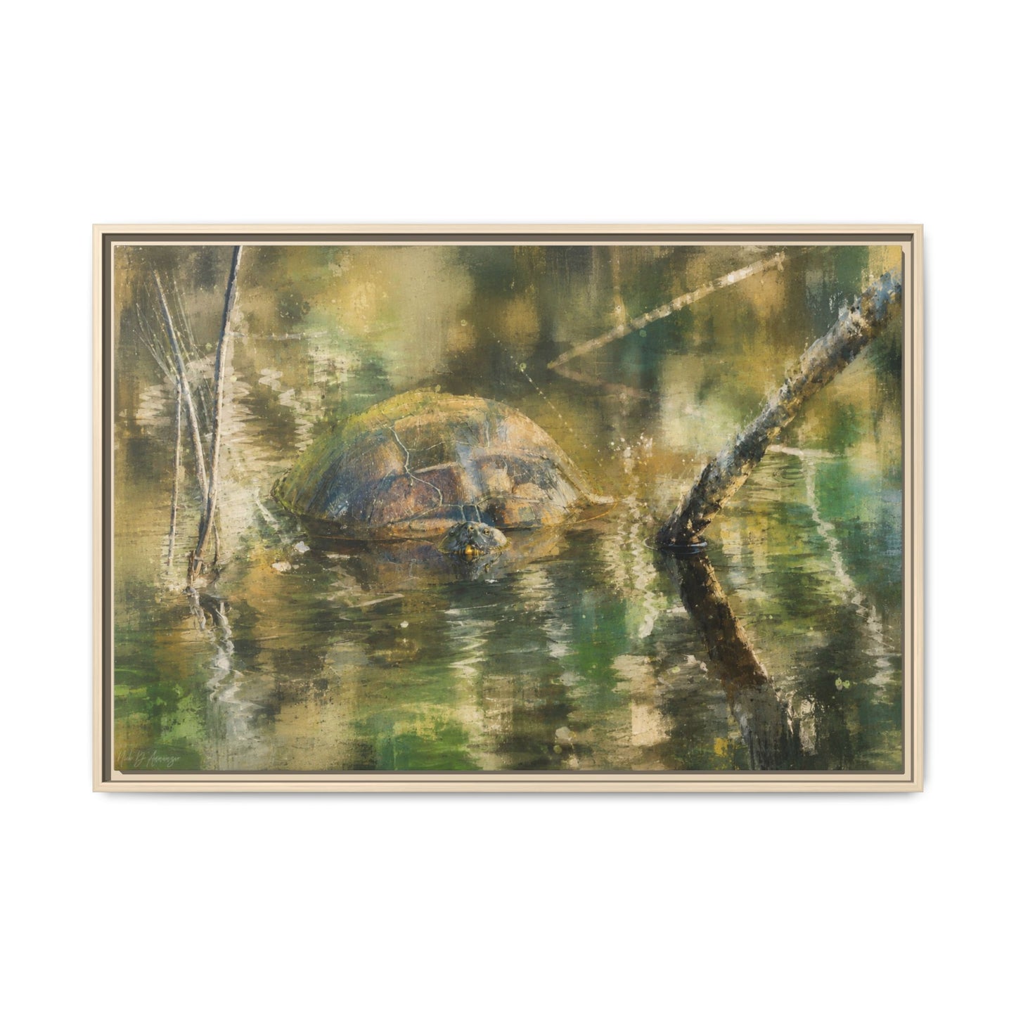 Painted Turtle Light Abstract Framed Canvas Print