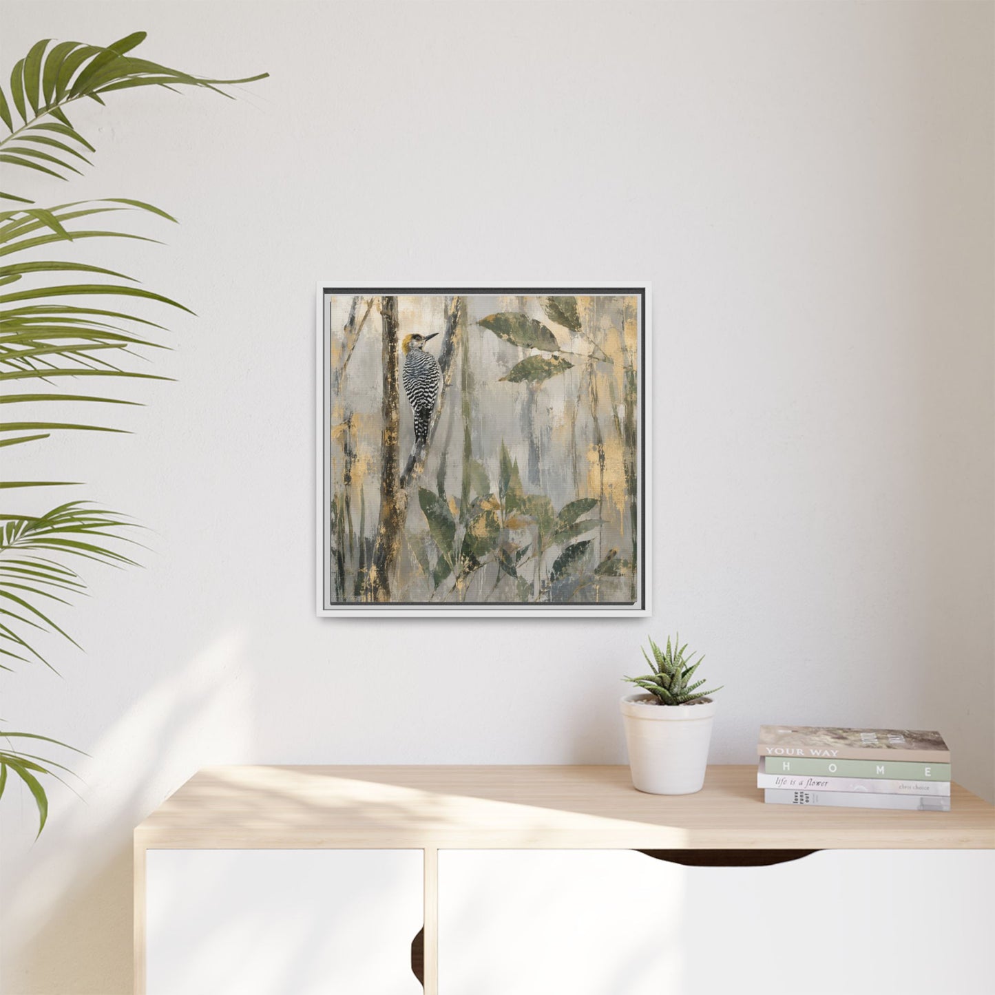 Golden-Cheeked Abstract Framed Canvas Print