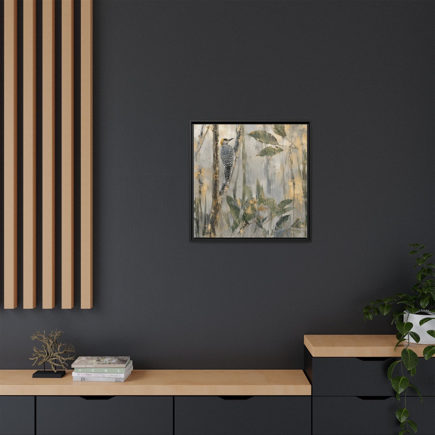 Golden-Cheeked Abstract Framed Canvas Print