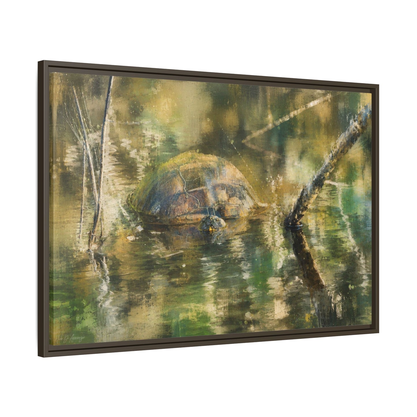 Painted Turtle Light Abstract Framed Canvas Print