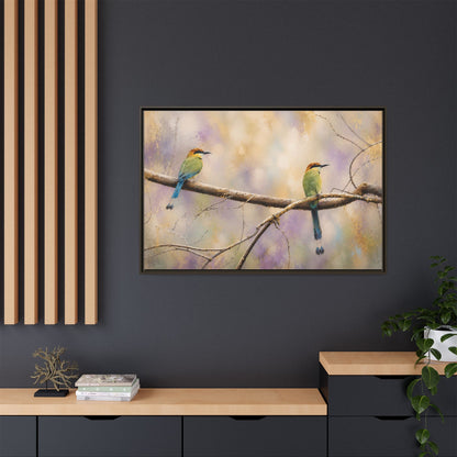 Twin Motmots in Bloom Abstract Framed Canvas Print