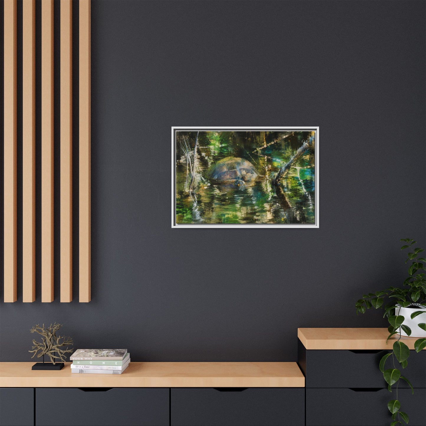 Painted Turtle Abstract Framed Canvas Print