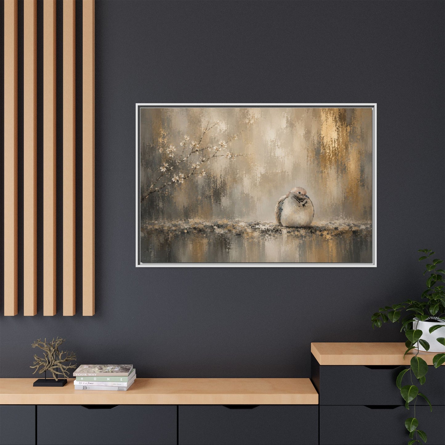 Dove Golden Abstract Framed Canvas Print