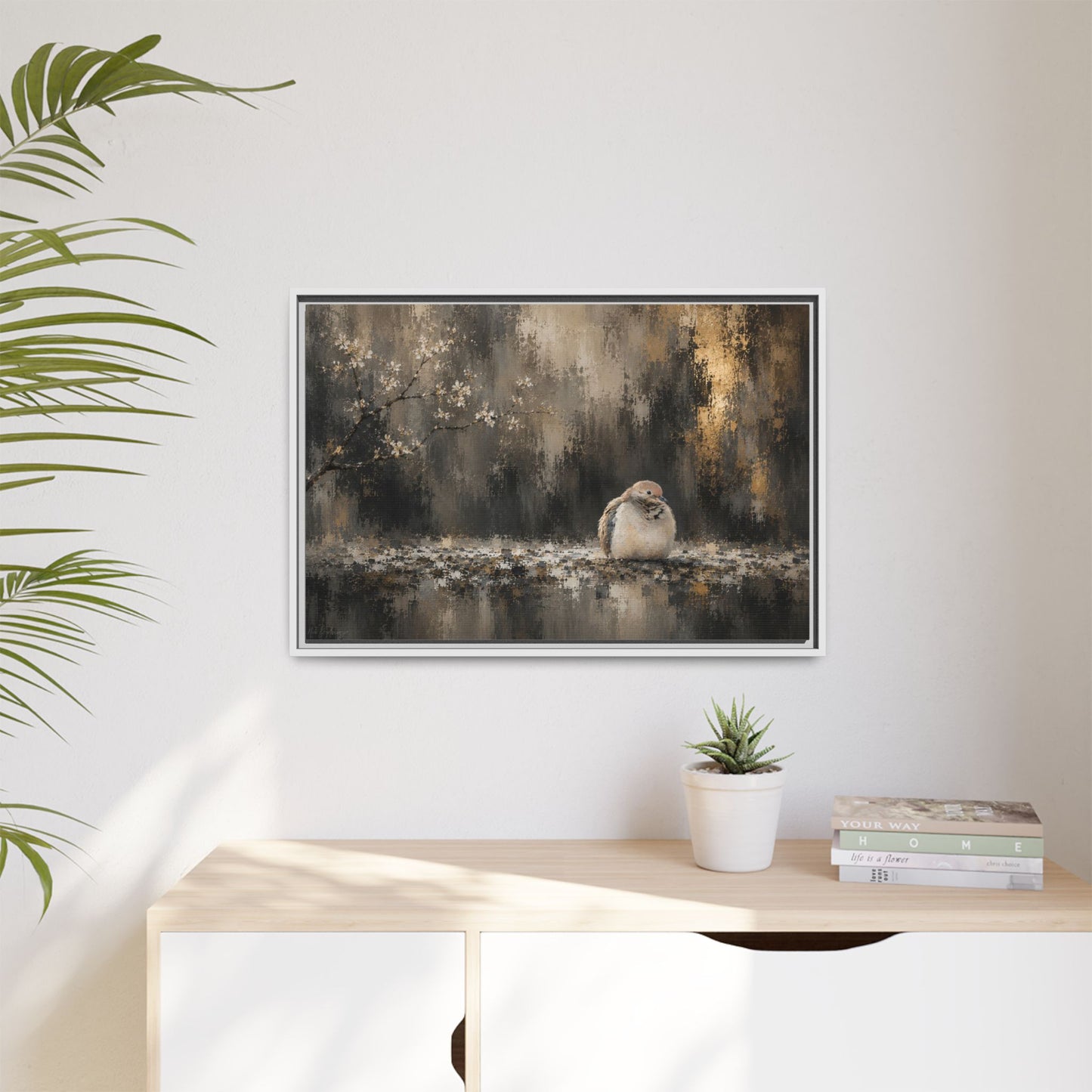 Dove Dark Abstract Framed Canvas Print