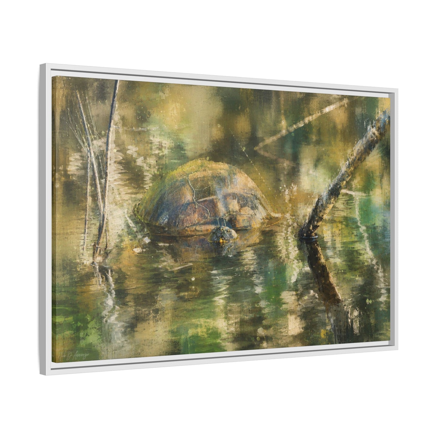 Painted Turtle Light Abstract Framed Canvas Print