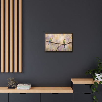 Twin Motmots in Bloom Abstract Framed Canvas Print