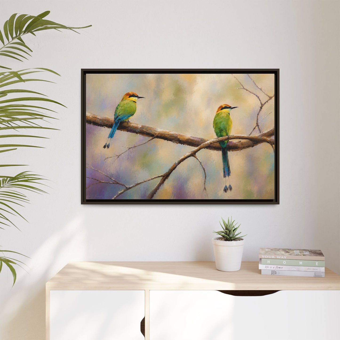 Twin Motmot Abstract Framed Canvas Print