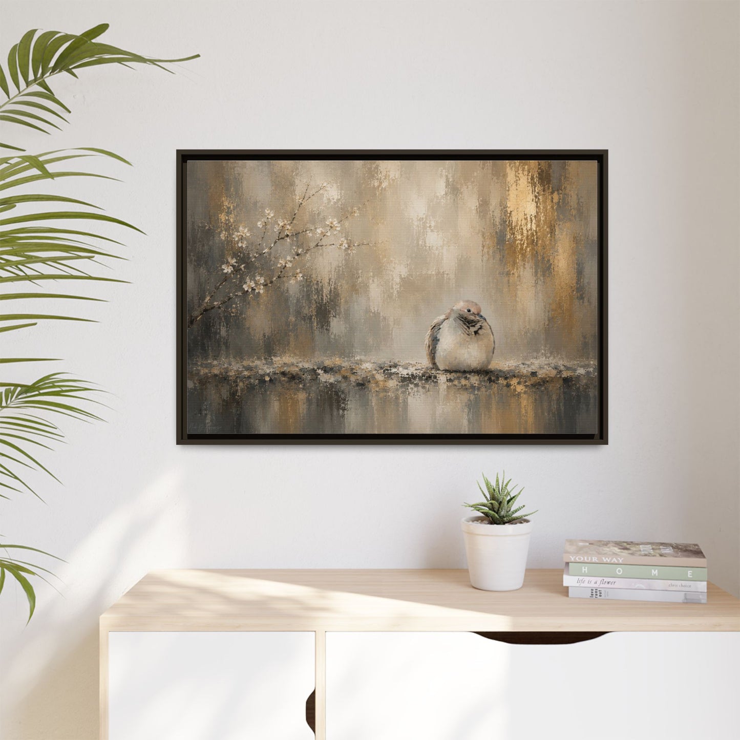 Dove Golden Abstract Framed Canvas Print