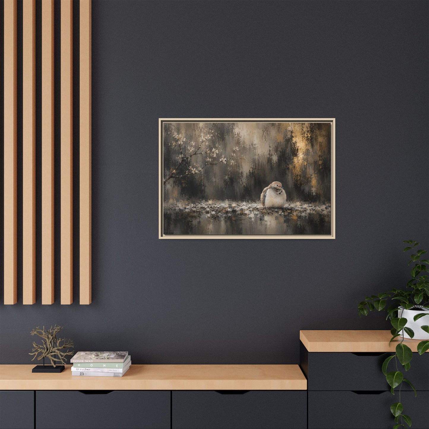 Dove Dark Abstract Framed Canvas Print