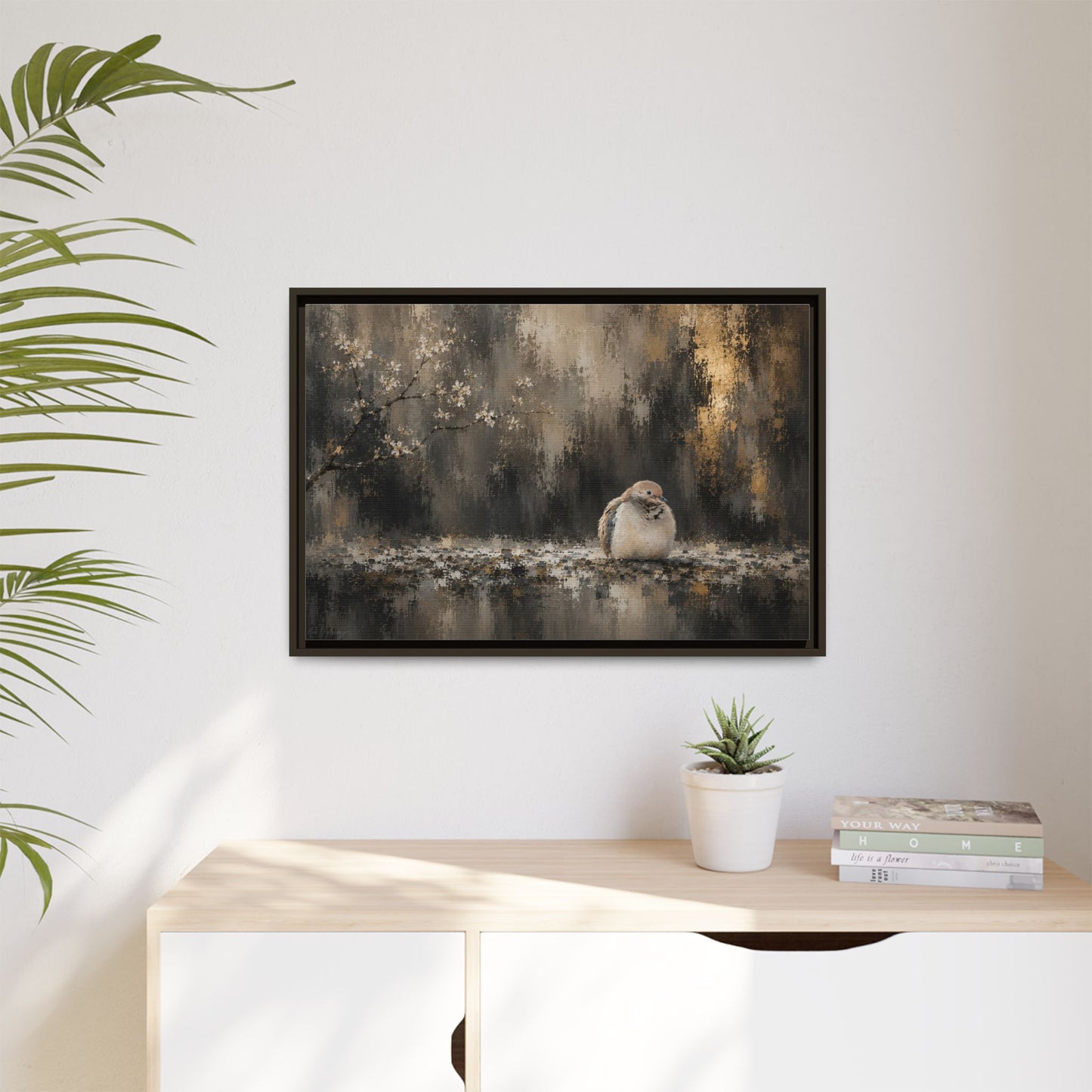 Dove Dark Abstract Framed Canvas Print