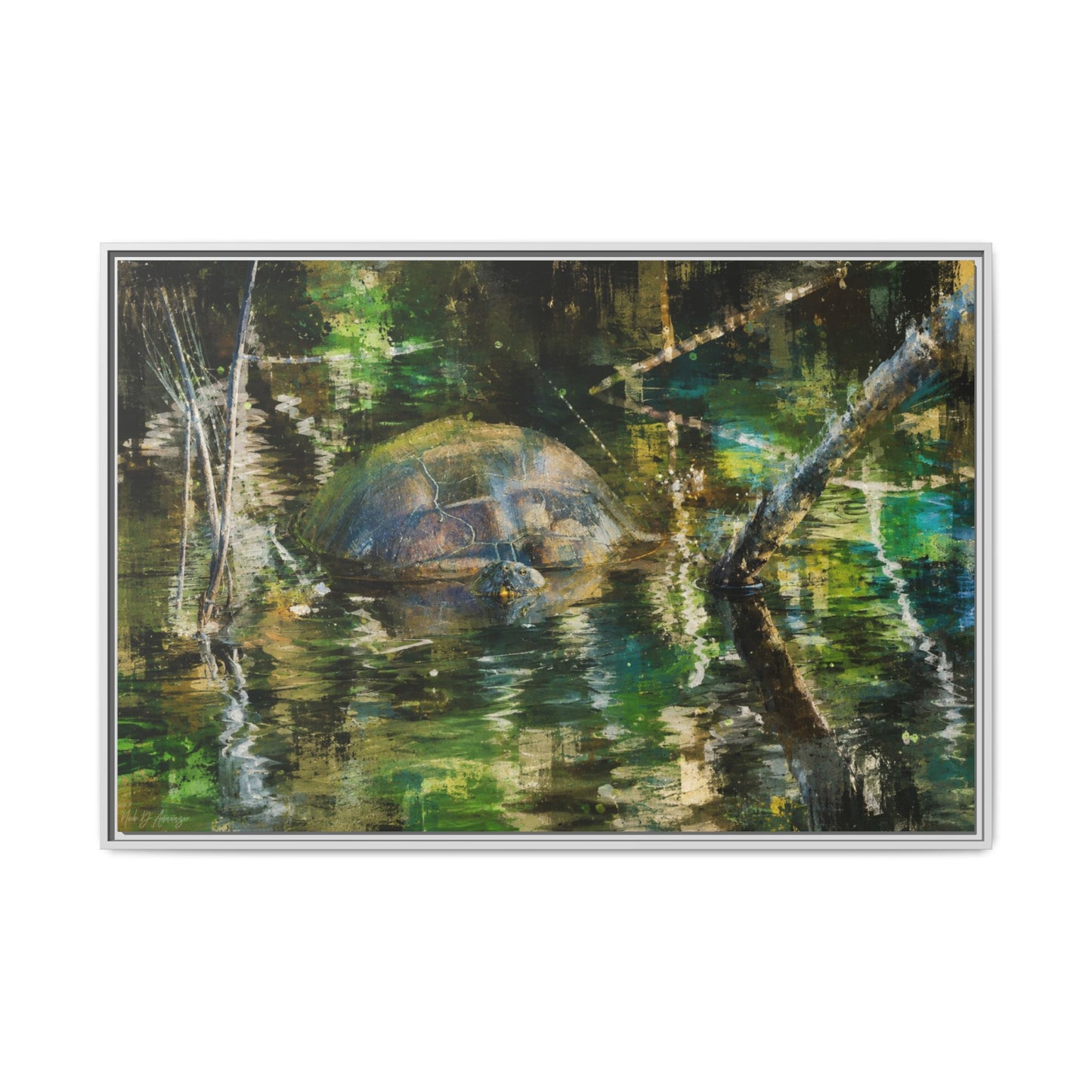 Painted Turtle Abstract Framed Canvas Print
