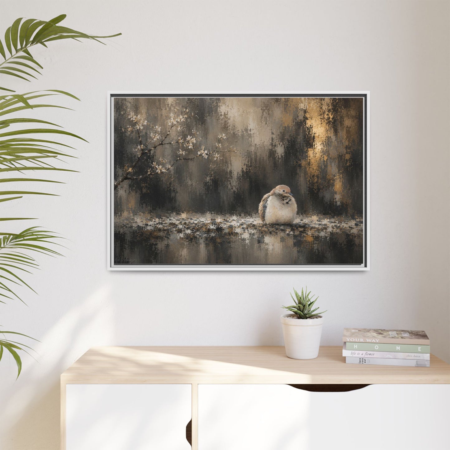 Dove Dark Abstract Framed Canvas Print