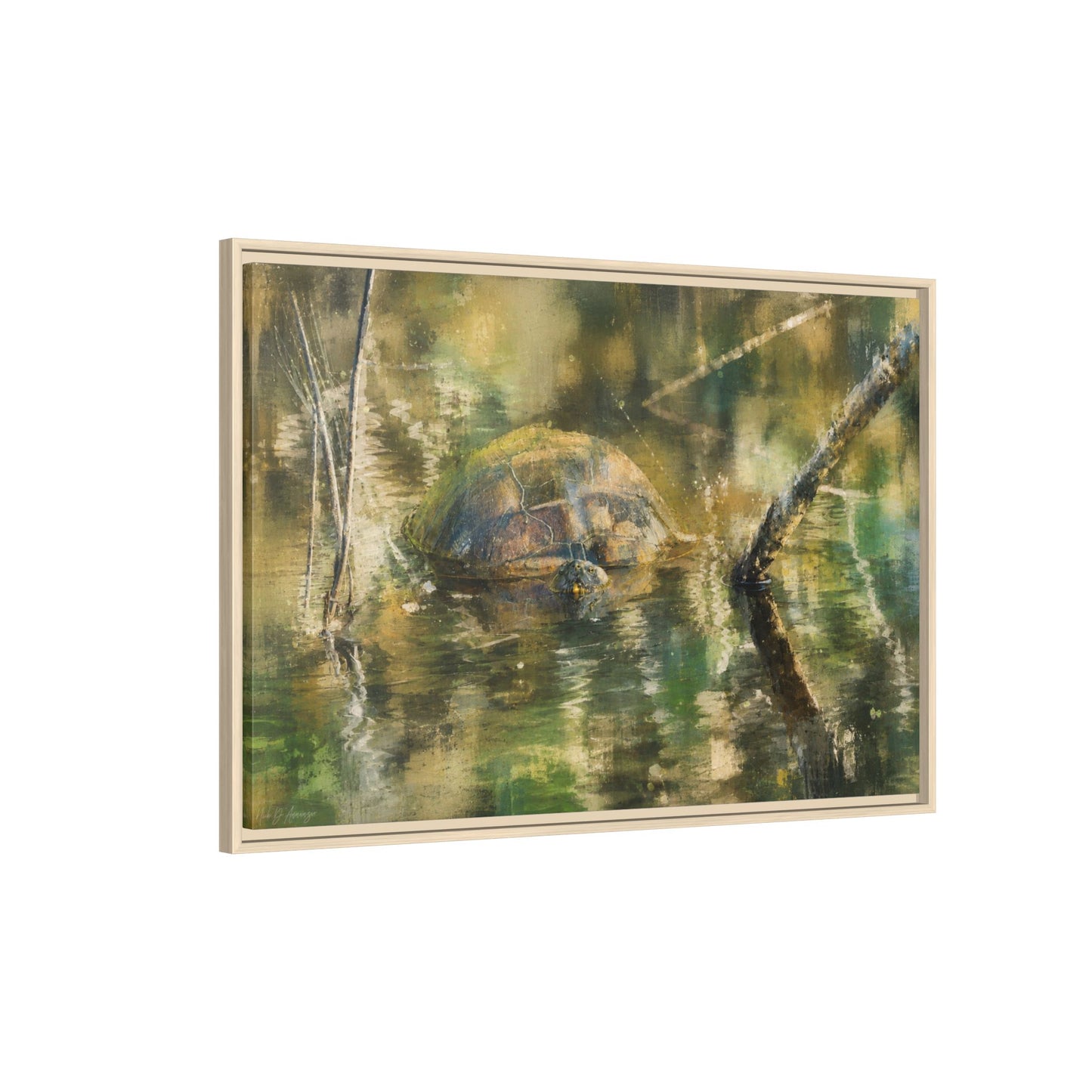 Painted Turtle Light Abstract Framed Canvas Print