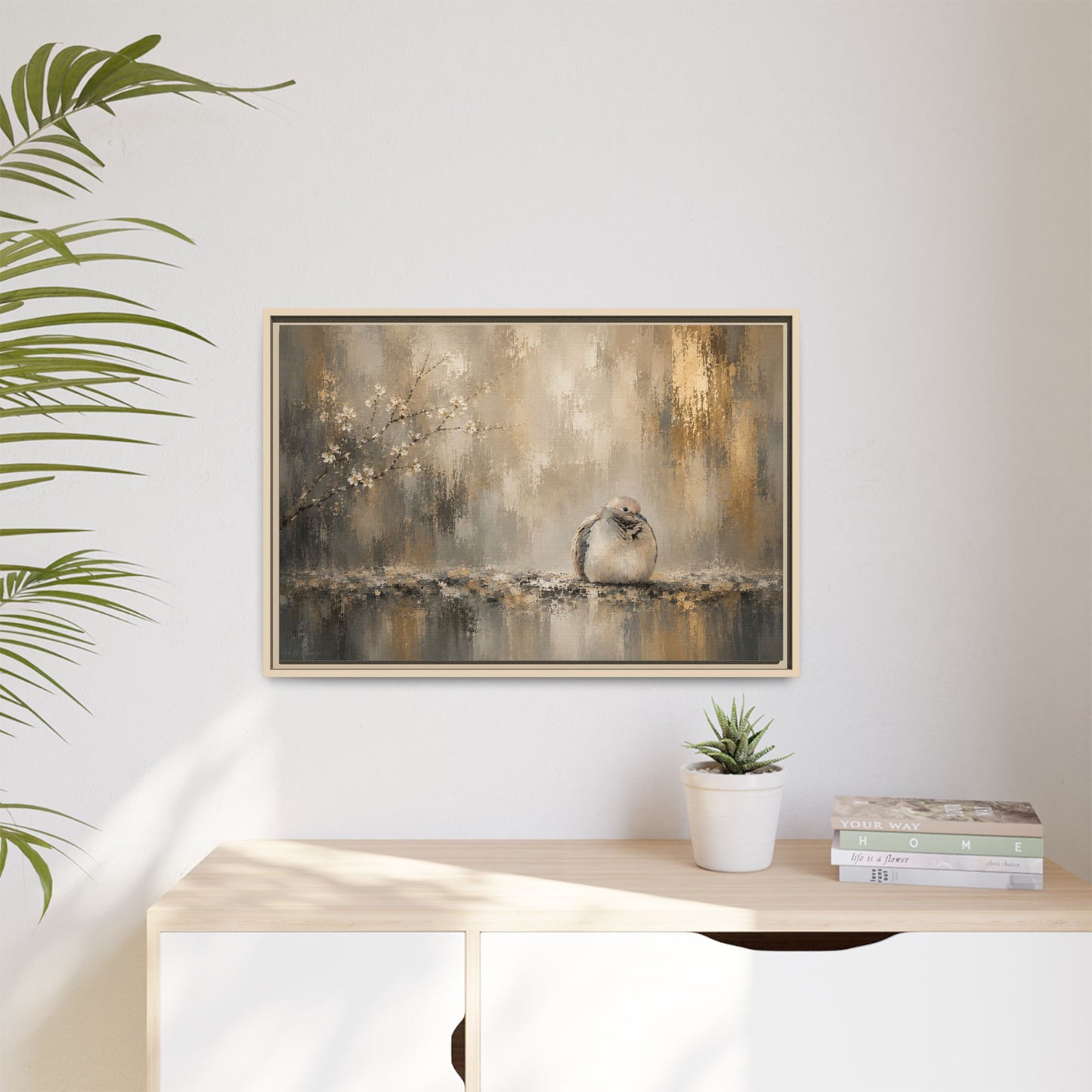 Dove Golden Abstract Framed Canvas Print