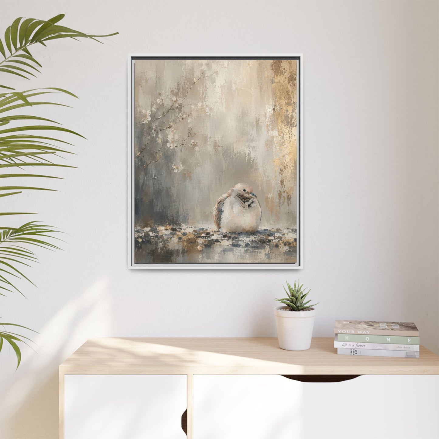 Dove Light Abstract Framed Canvas Print