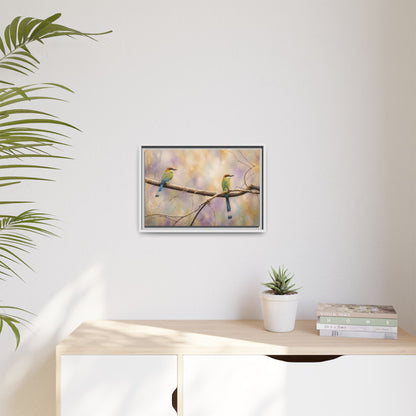 Twin Motmots in Bloom Abstract Framed Canvas Print