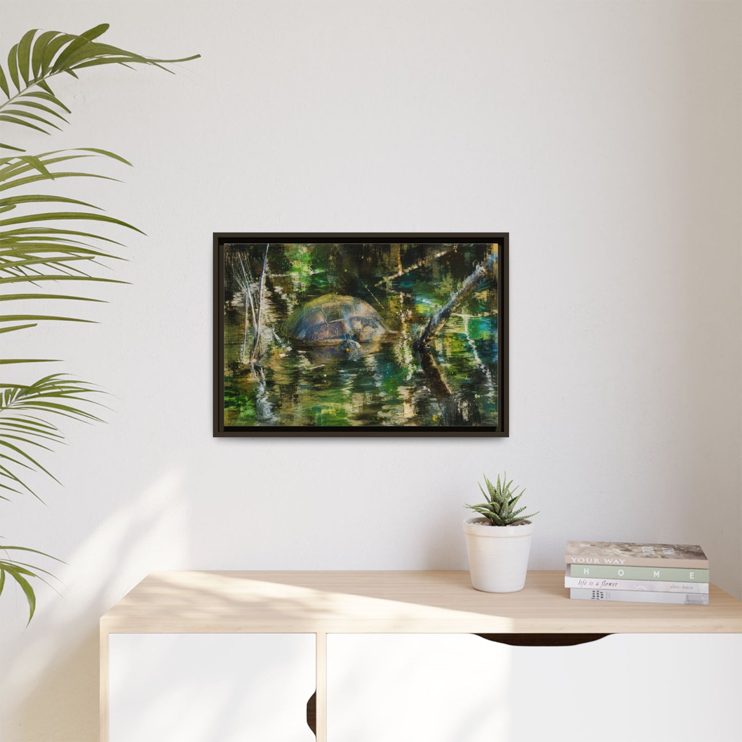 Painted Turtle Abstract Framed Canvas Print