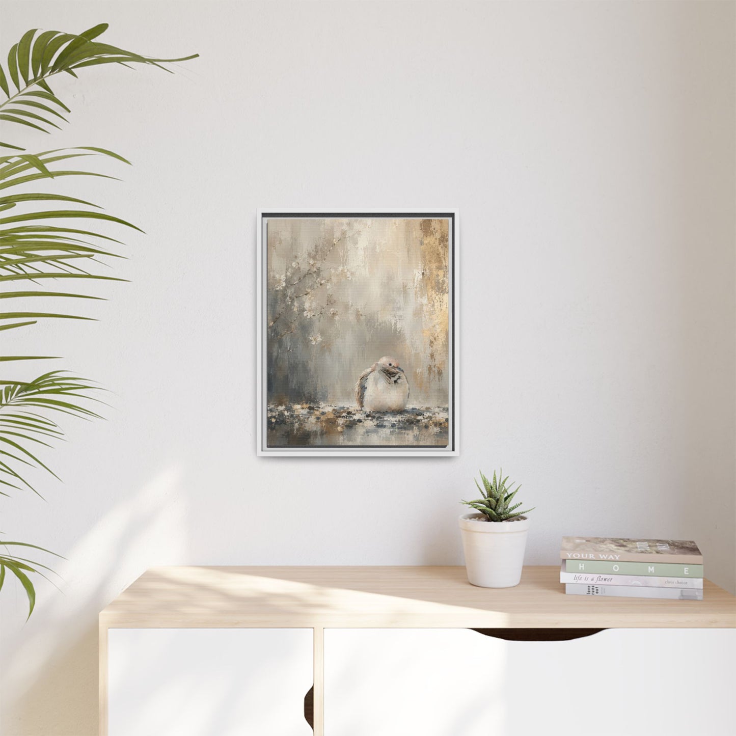 Dove Light Abstract Framed Canvas Print