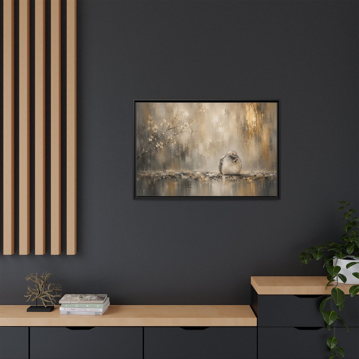 Dove Golden Abstract Framed Canvas Print