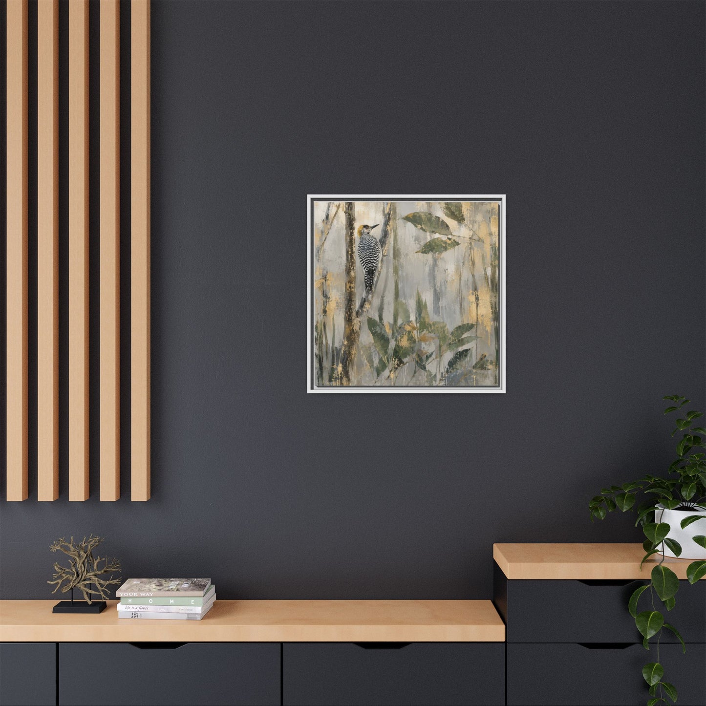 Golden-Cheeked Abstract Framed Canvas Print