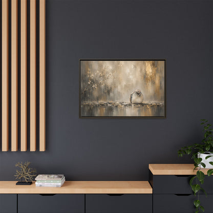 Dove Golden Abstract Framed Canvas Print