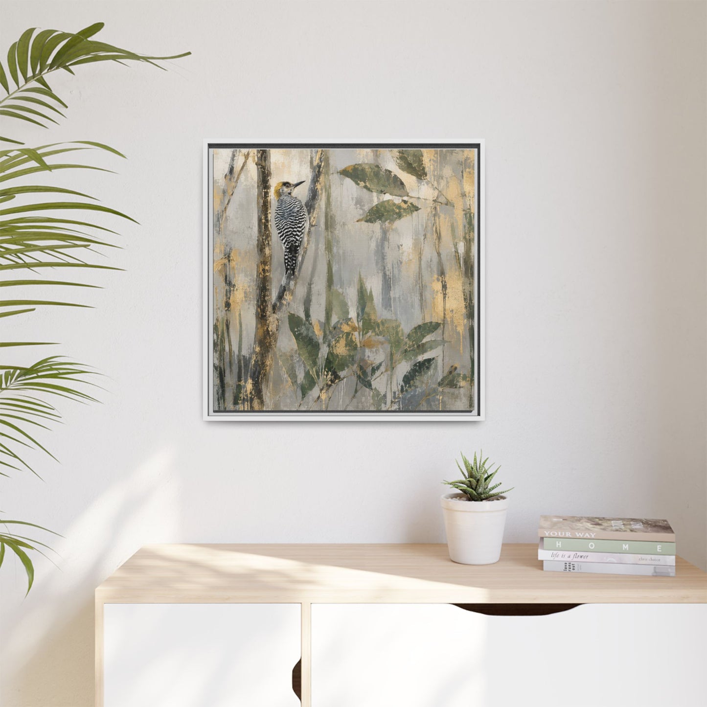 Golden-Cheeked Abstract Framed Canvas Print