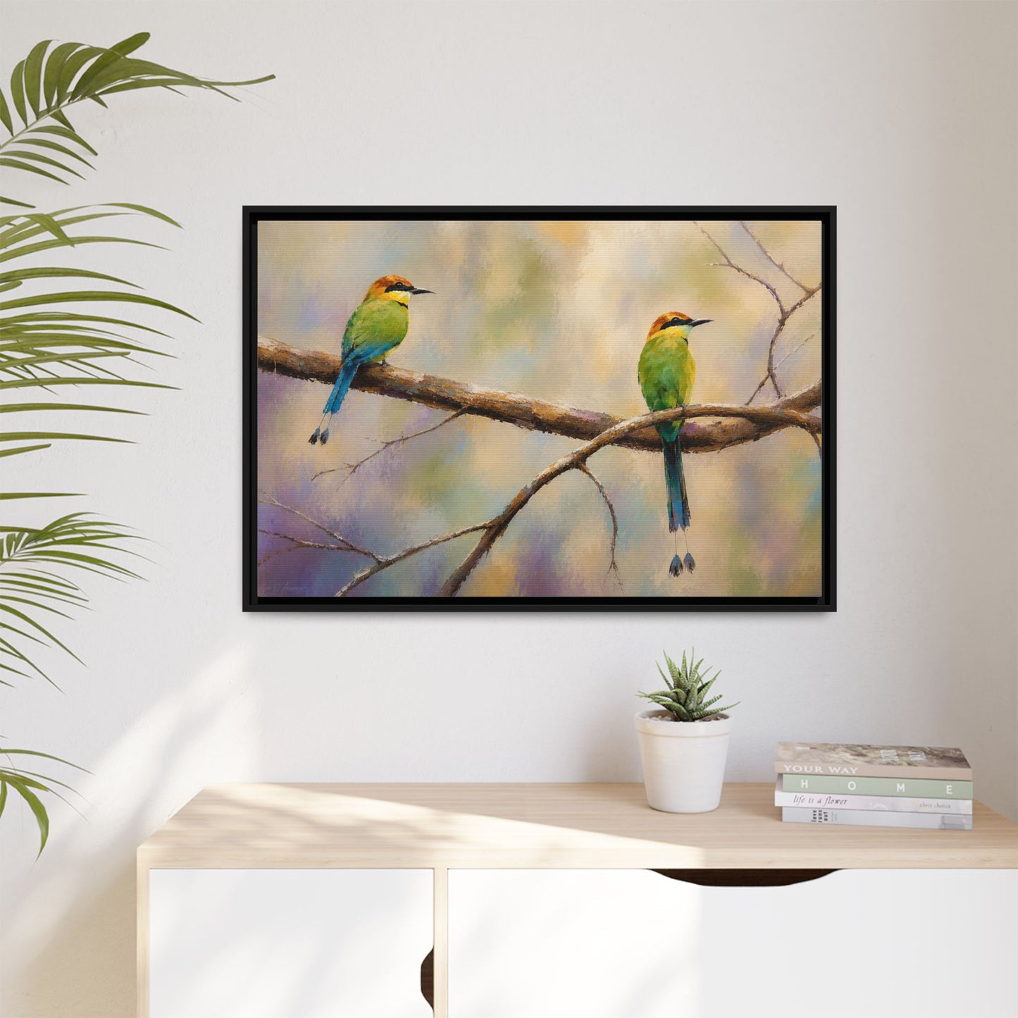 Twin Motmot Abstract Framed Canvas Print