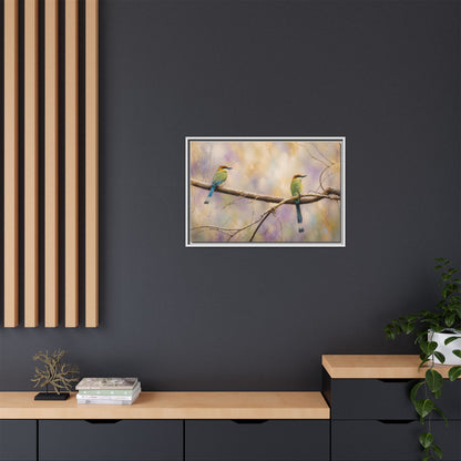 Twin Motmots in Bloom Abstract Framed Canvas Print