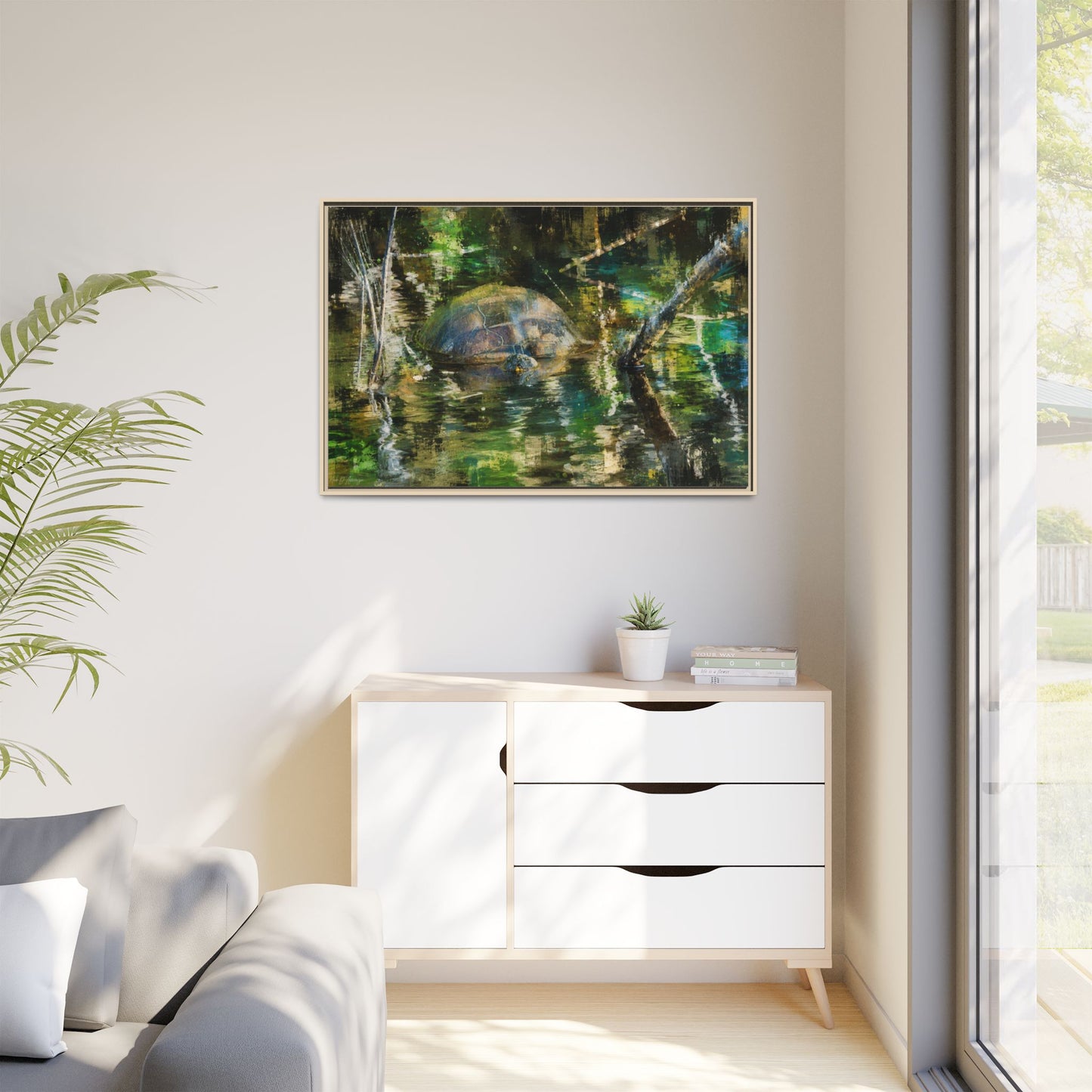 Painted Turtle Abstract Framed Canvas Print