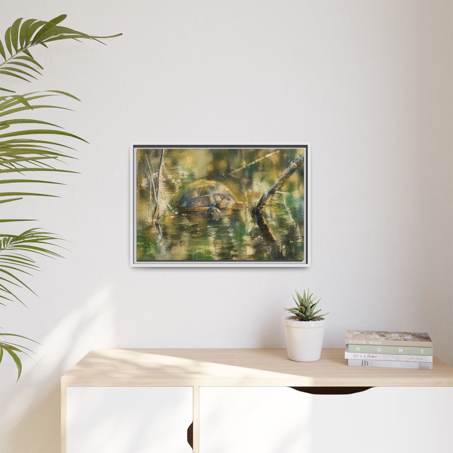 Painted Turtle Light Abstract Framed Canvas Print