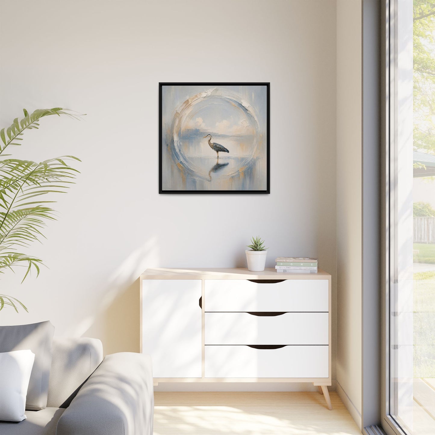 Great Blue Heron Abstract Framed Canvas Print