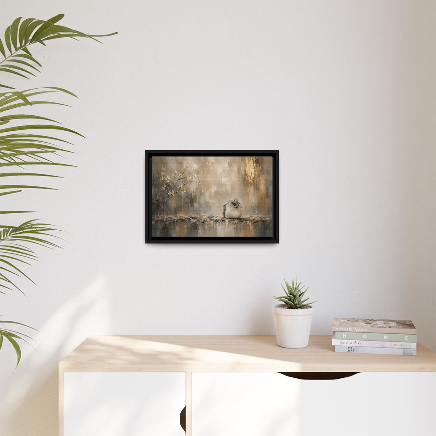 Dove Golden Abstract Framed Canvas Print