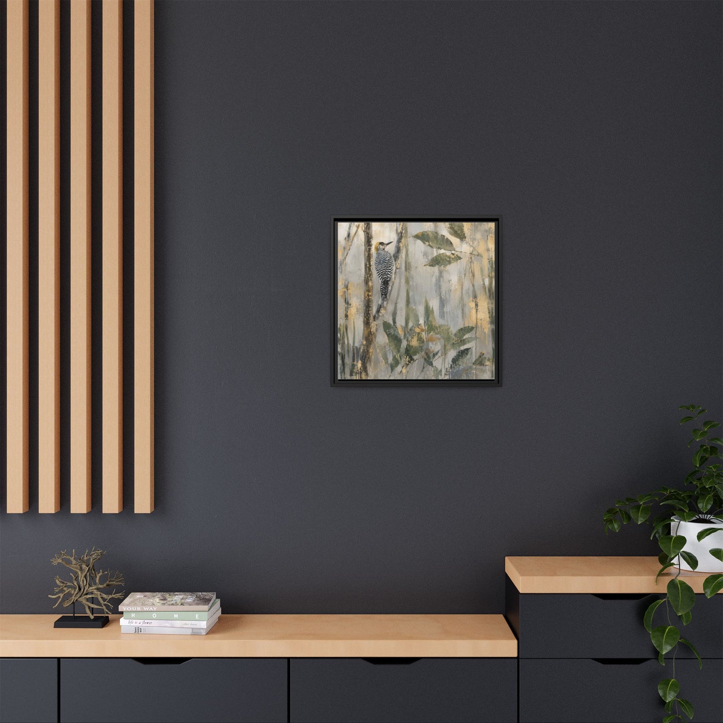 Golden-Cheeked Abstract Framed Canvas Print